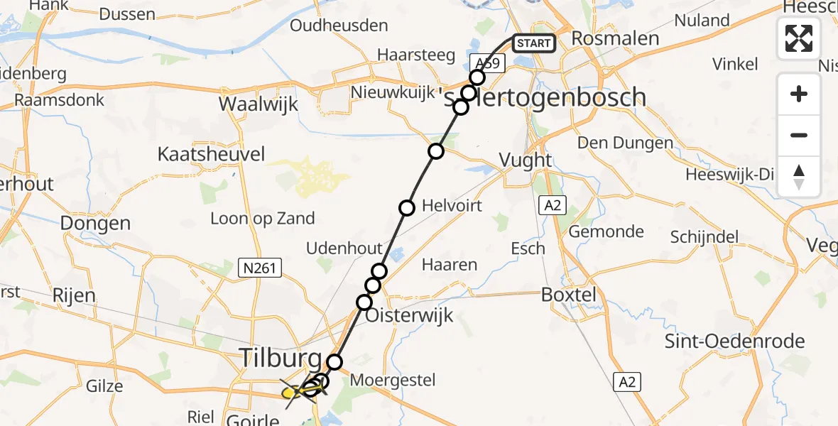 Routekaart van de vlucht: Lifeliner 3 naar Tilburg, Titaniumlaan