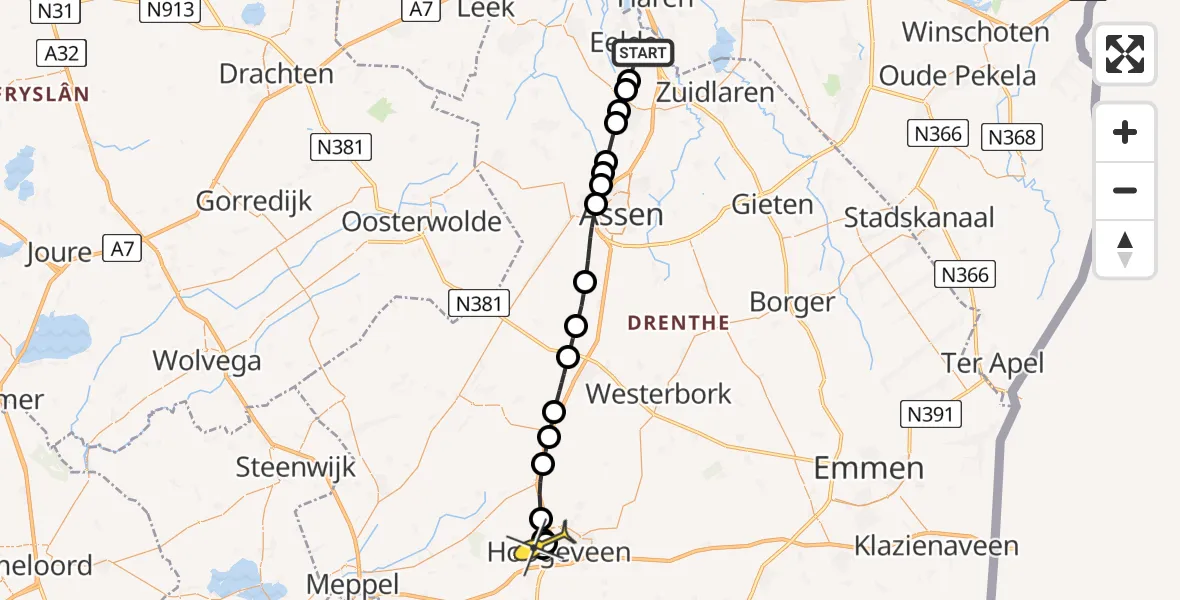 Routekaart van de vlucht: Lifeliner 4 naar Hoogeveen, Vissersweg