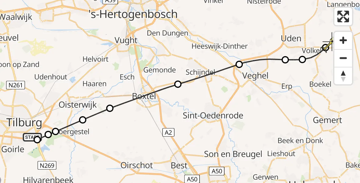 Routekaart van de vlucht: Lifeliner 3 naar Vliegbasis Volkel, Ambrosiusweg