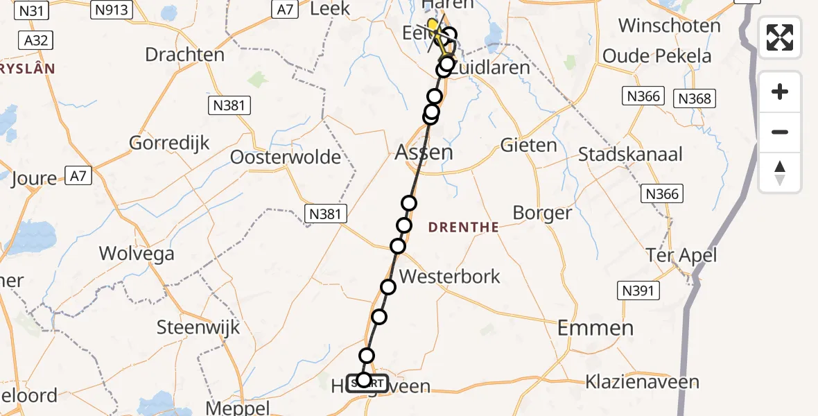 Routekaart van de vlucht: Lifeliner 4 naar Groningen Airport Eelde, Fluitenbergseweg