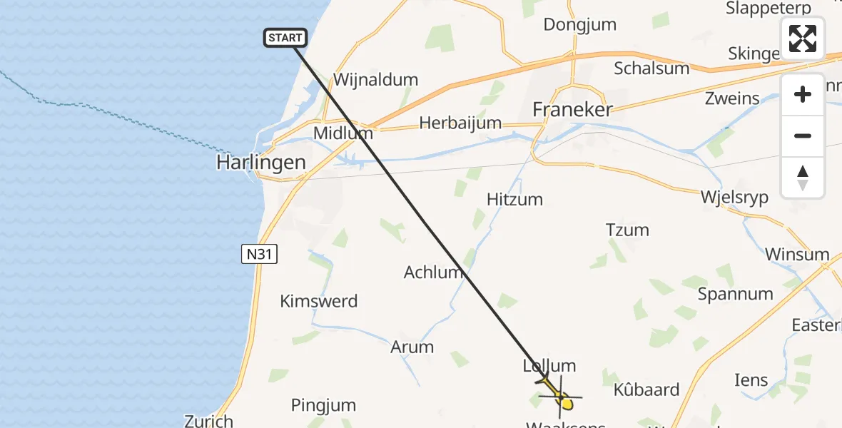 Routekaart van de vlucht: Ambulancehelikopter naar Lollum, Herbaijumerweg