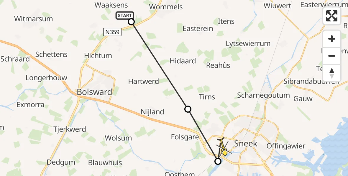Routekaart van de vlucht: Ambulancehelikopter naar Sneek, Ringdyk