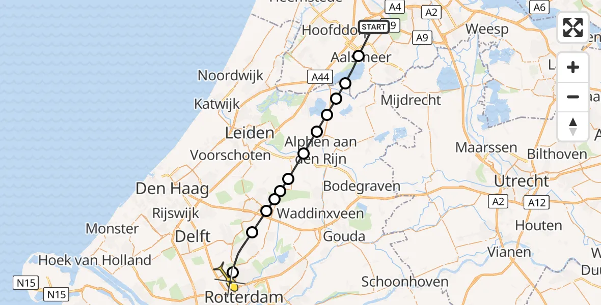 Routekaart van de vlucht: Politieheli naar Rotterdam The Hague Airport, Jeneversloot