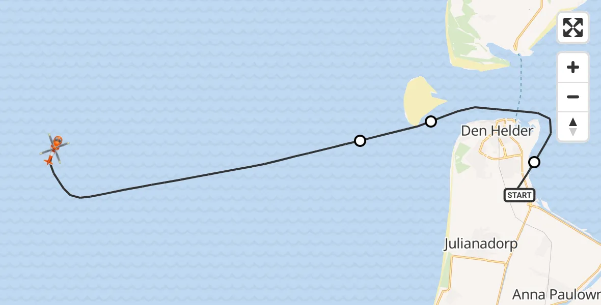 Vluchtroute Kustwachthelikopter Vliegveld De Kooy - , 24 juli 2024, 07:31