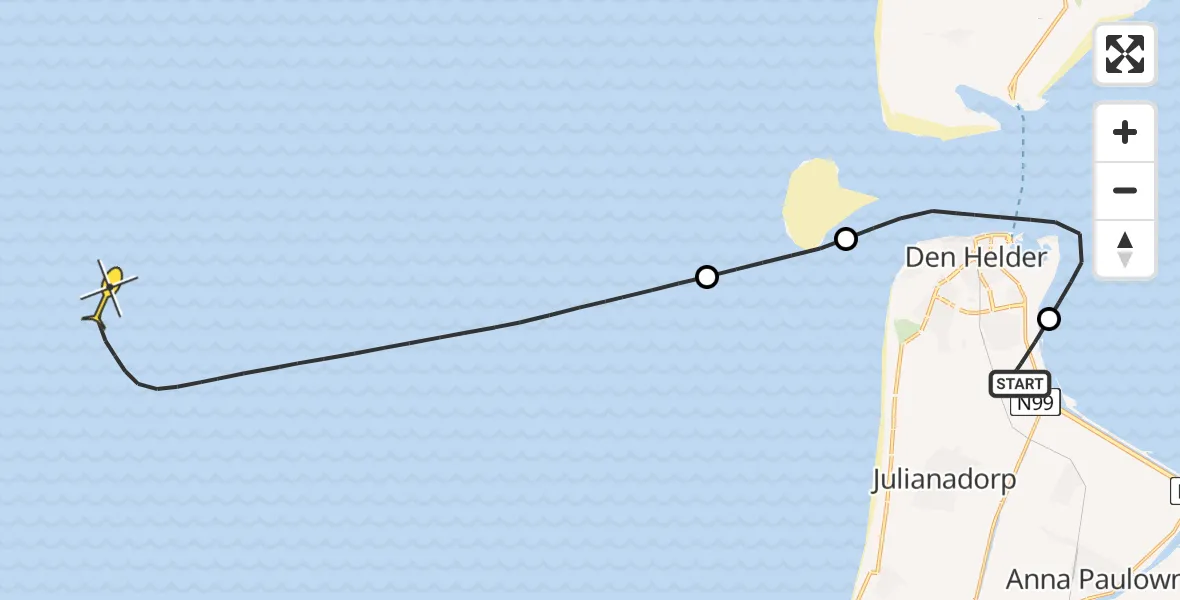 Routekaart van de vlucht: Kustwachthelikopter naar Oostoeverweg