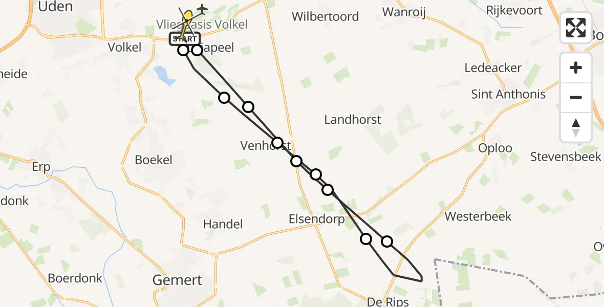 Routekaart van de vlucht: Lifeliner 3 naar Vliegbasis Volkel, Boscomplex Odiliapeel