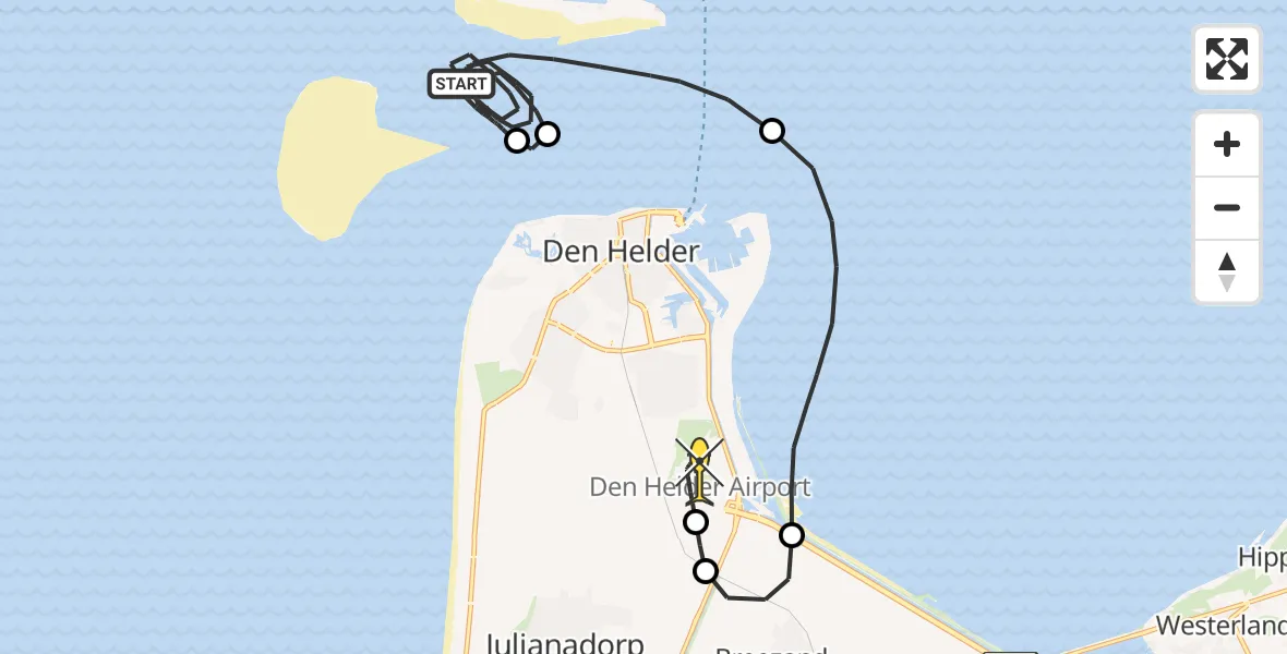 Routekaart van de vlucht: Kustwachthelikopter naar Vliegveld De Kooy, Luchthavenweg