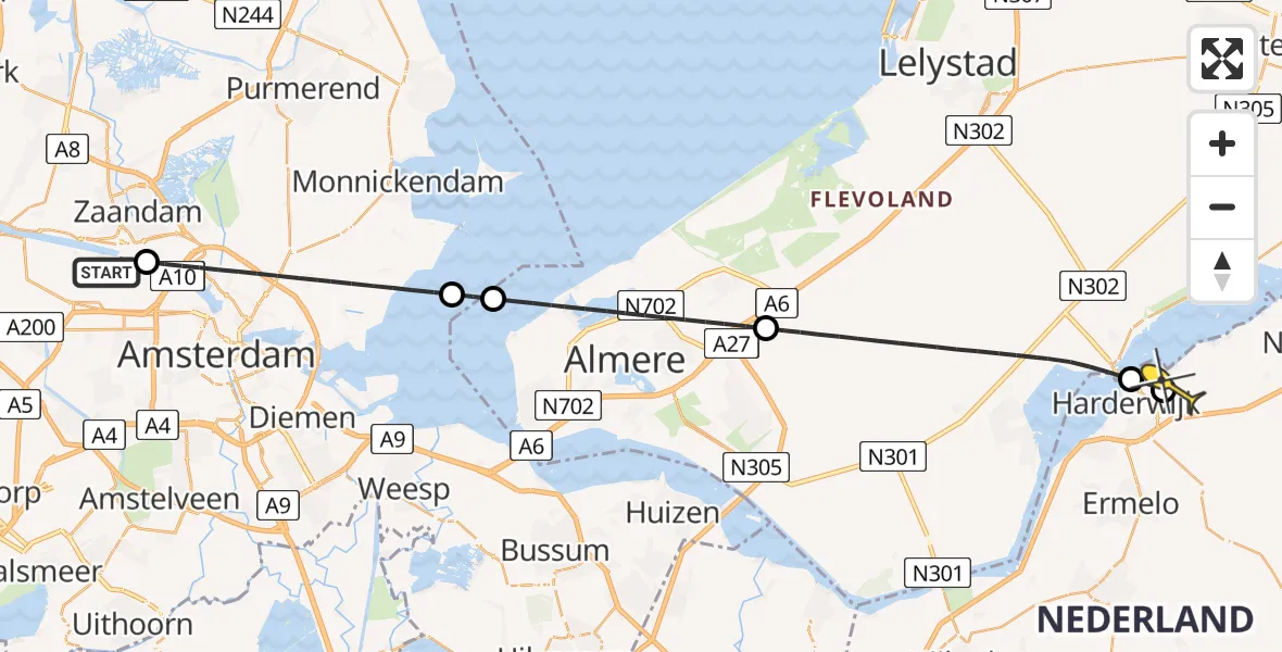 Routekaart van de vlucht: Lifeliner 1 naar Harderwijk, Hemweg