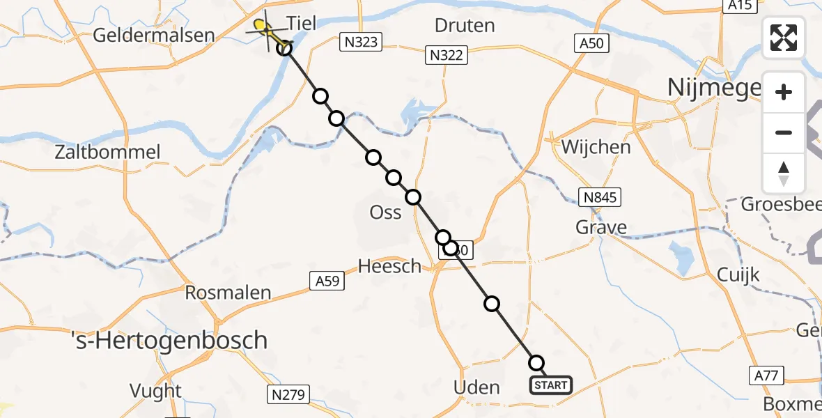 Routekaart van de vlucht: Lifeliner 3 naar Tiel, Millsebaan