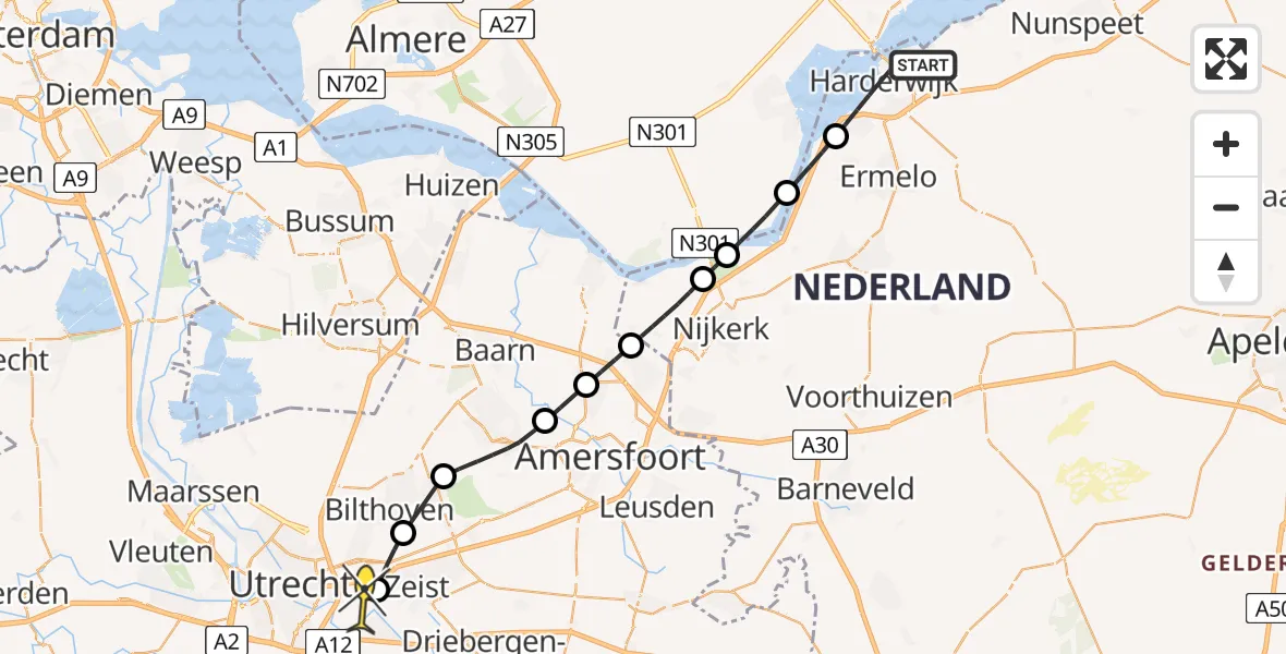 Routekaart van de vlucht: Lifeliner 1 naar Universitair Medisch Centrum Utrecht, Marie Curiestraat