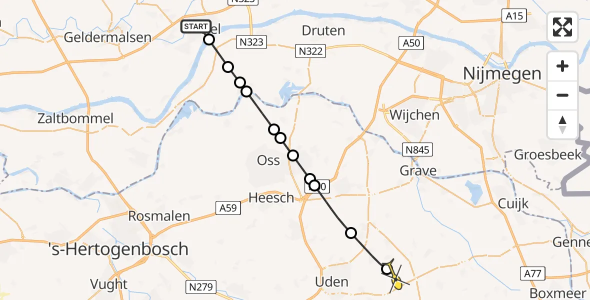 Routekaart van de vlucht: Lifeliner 3 naar Vliegbasis Volkel, Scheeringpad