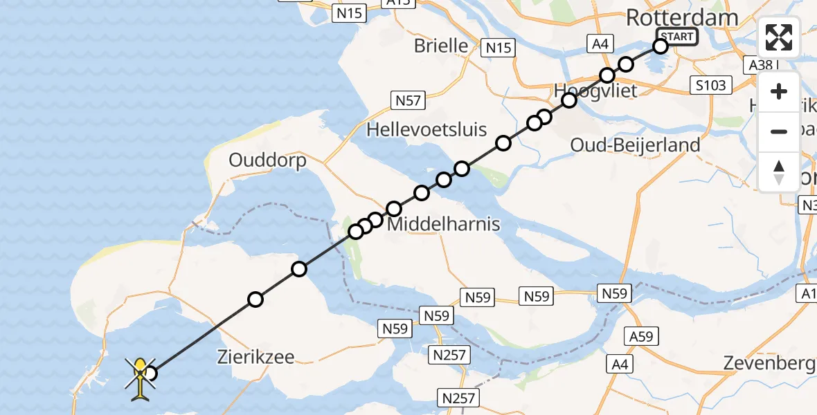 Routekaart van de vlucht: Lifeliner 2 naar Serooskerke, Westzeedijk