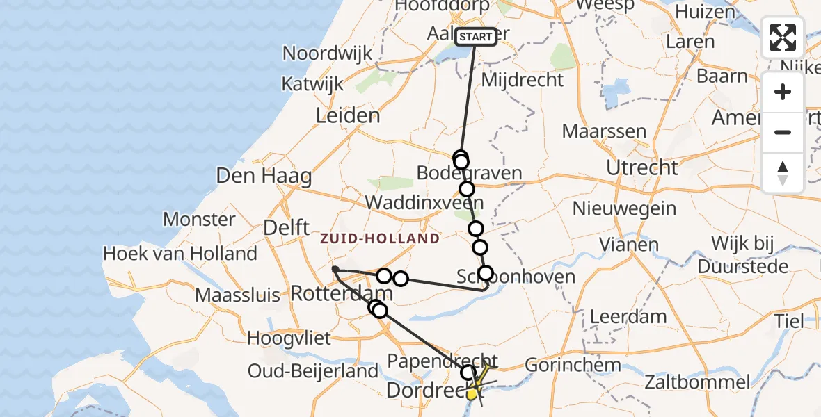 Routekaart van de vlucht: Politieheli naar Dordrecht, Akerboomseweg