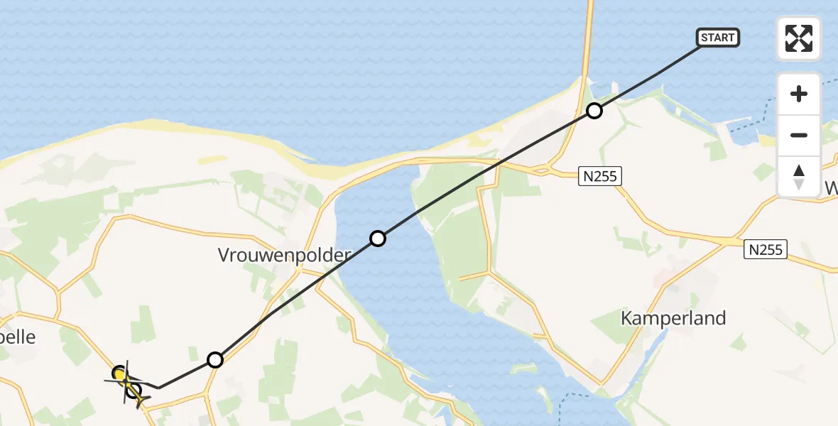 Routekaart van de vlucht: Lifeliner 2 naar Serooskerke, Strandhoekweg