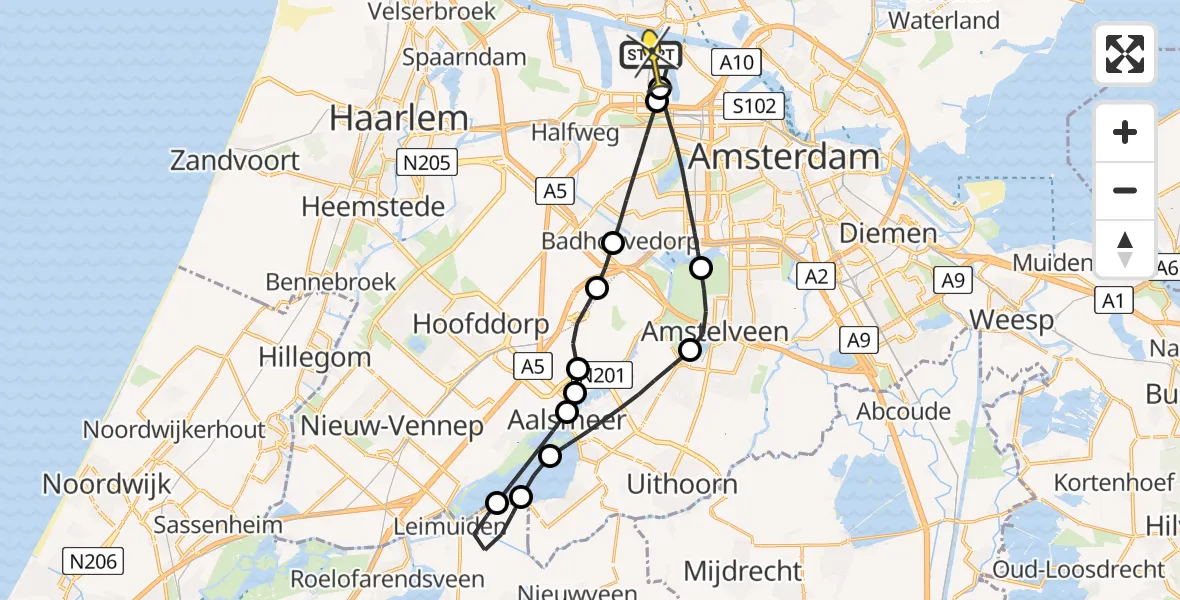 Routekaart van de vlucht: Lifeliner 1 naar Amsterdam Heliport, Westhaven