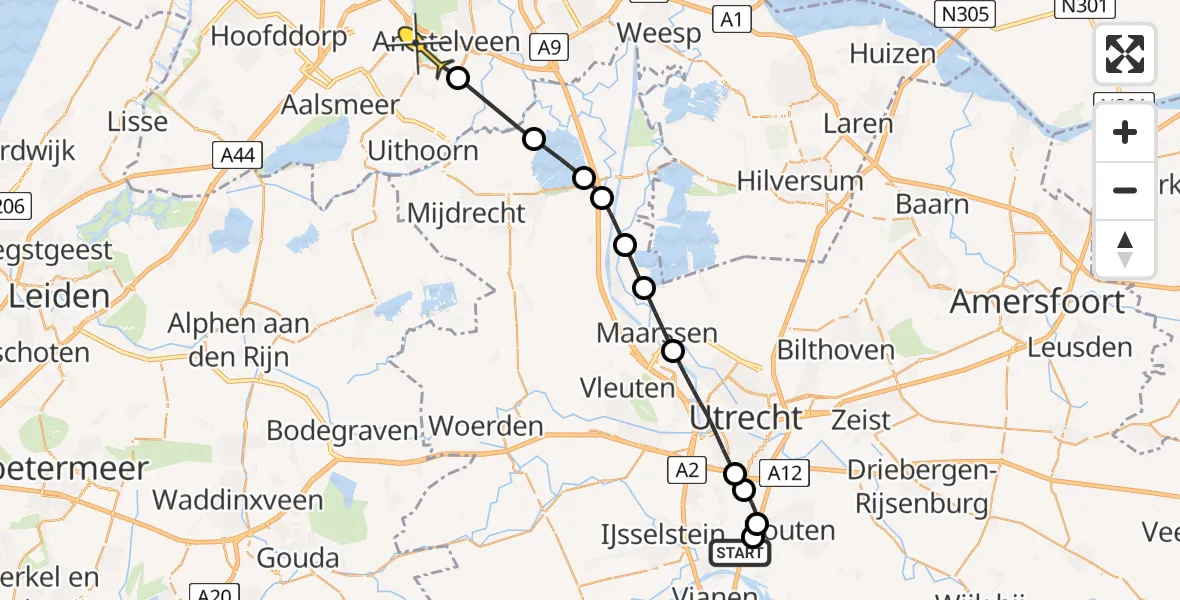 Routekaart van de vlucht: Politieheli naar Amstelveen, Westelijke Kanobaan