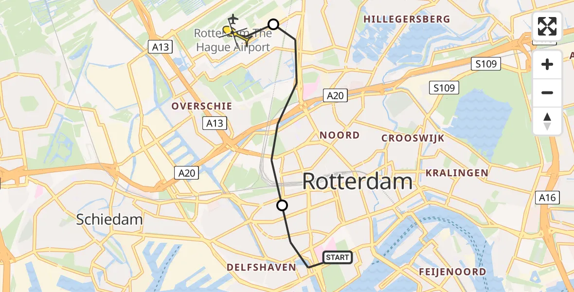 Routekaart van de vlucht: Lifeliner 2 naar Rotterdam The Hague Airport, Nieuwe Binnenweg