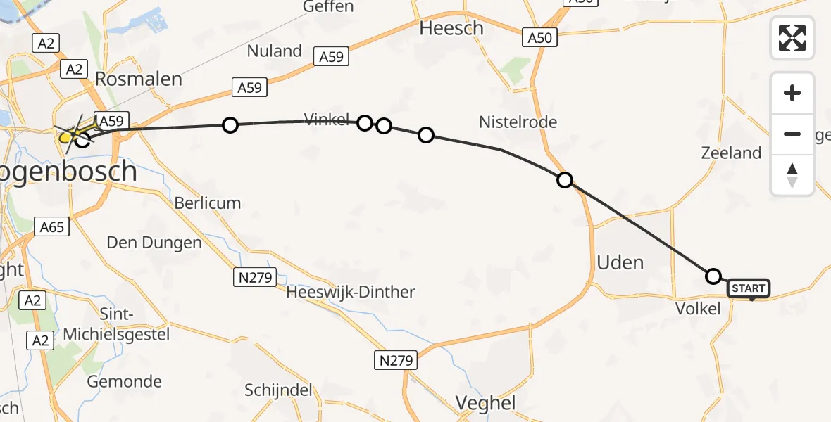 Routekaart van de vlucht: Lifeliner 3 naar 's-Hertogenbosch, Erfstraat