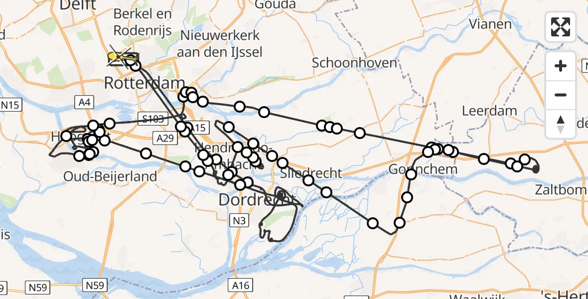 Routekaart van de vlucht: Politieheli naar Rotterdam The Hague Airport, Brandenburgbaan