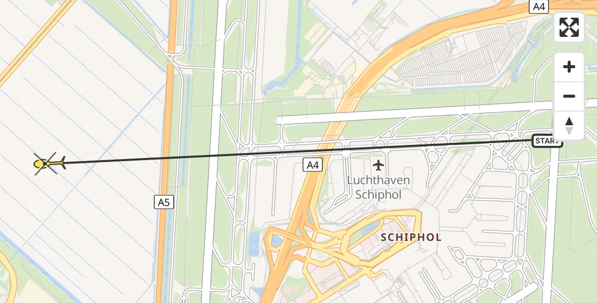 Routekaart van de vlucht: Politieheli naar Hoofddorp, Kagertocht