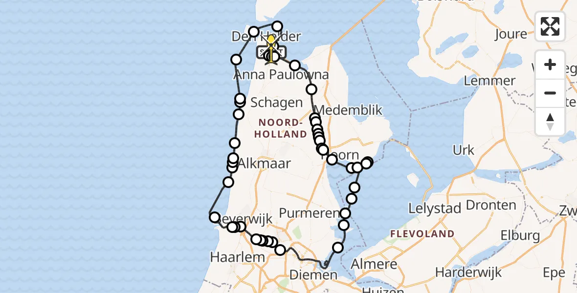 Routekaart van de vlucht: Kustwachthelikopter naar Vliegveld De Kooy, Middenvliet