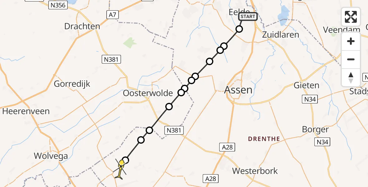 Routekaart van de vlucht: Lifeliner 4 naar Vledder, Bunnerzandweg