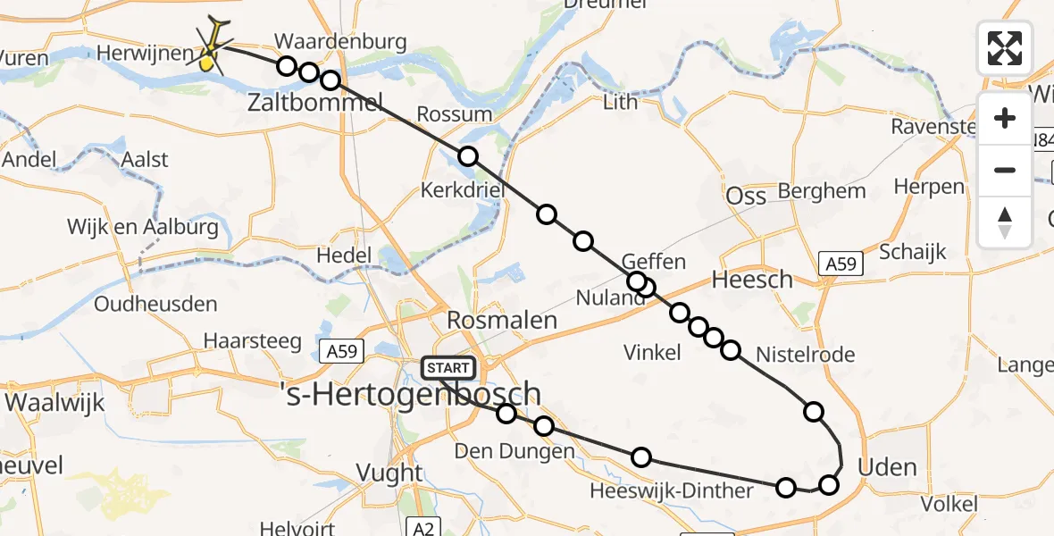 Routekaart van de vlucht: Lifeliner 3 naar Hellouw, Rupelstraat