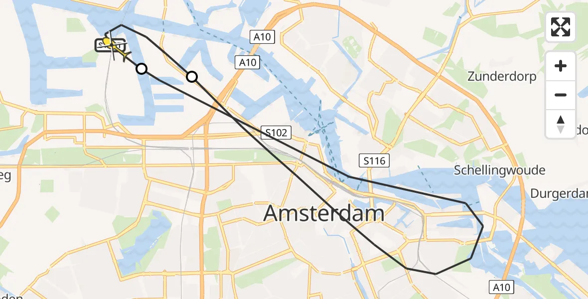 Routekaart van de vlucht: Lifeliner 1 naar Amsterdam Heliport, Westhavenweg