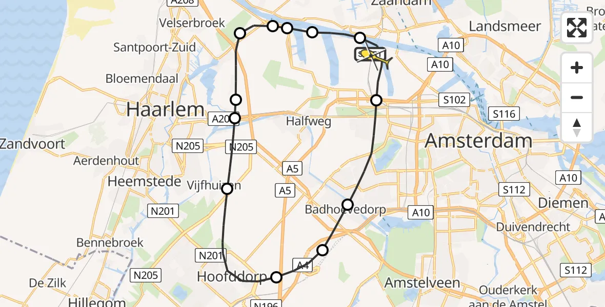 Routekaart van de vlucht: Lifeliner 1 naar Amsterdam Heliport, Lipariweg