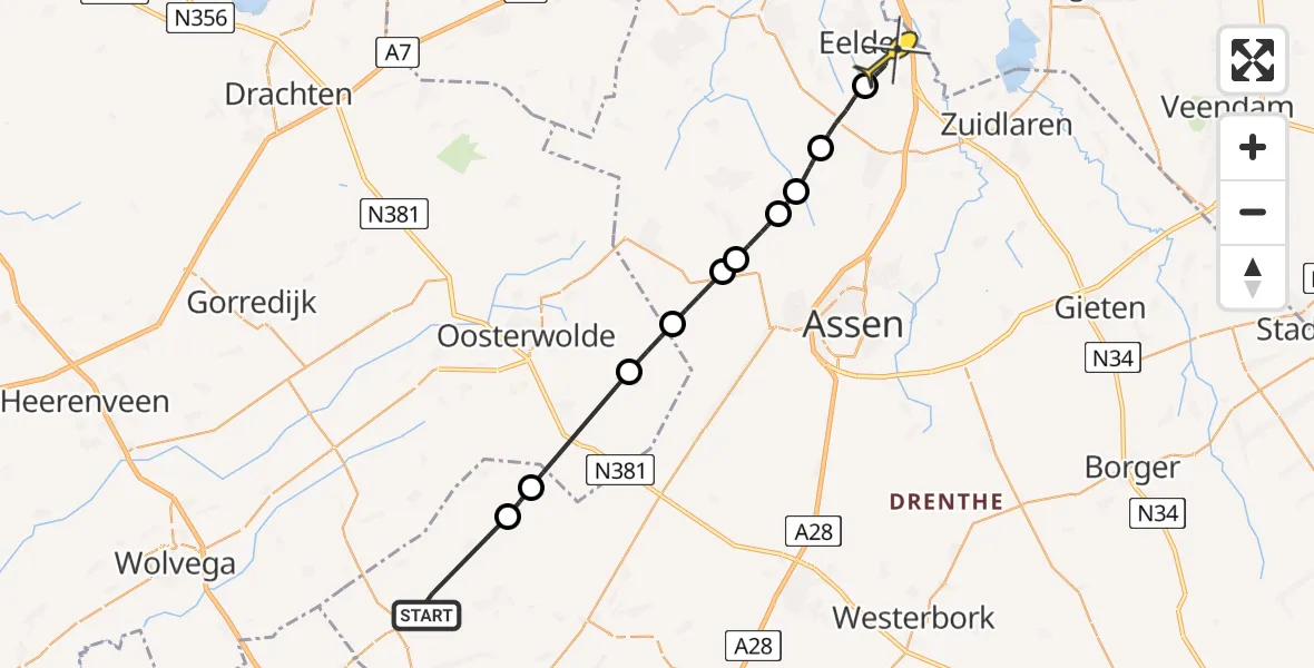 Routekaart van de vlucht: Lifeliner 4 naar Groningen Airport Eelde, Solweg