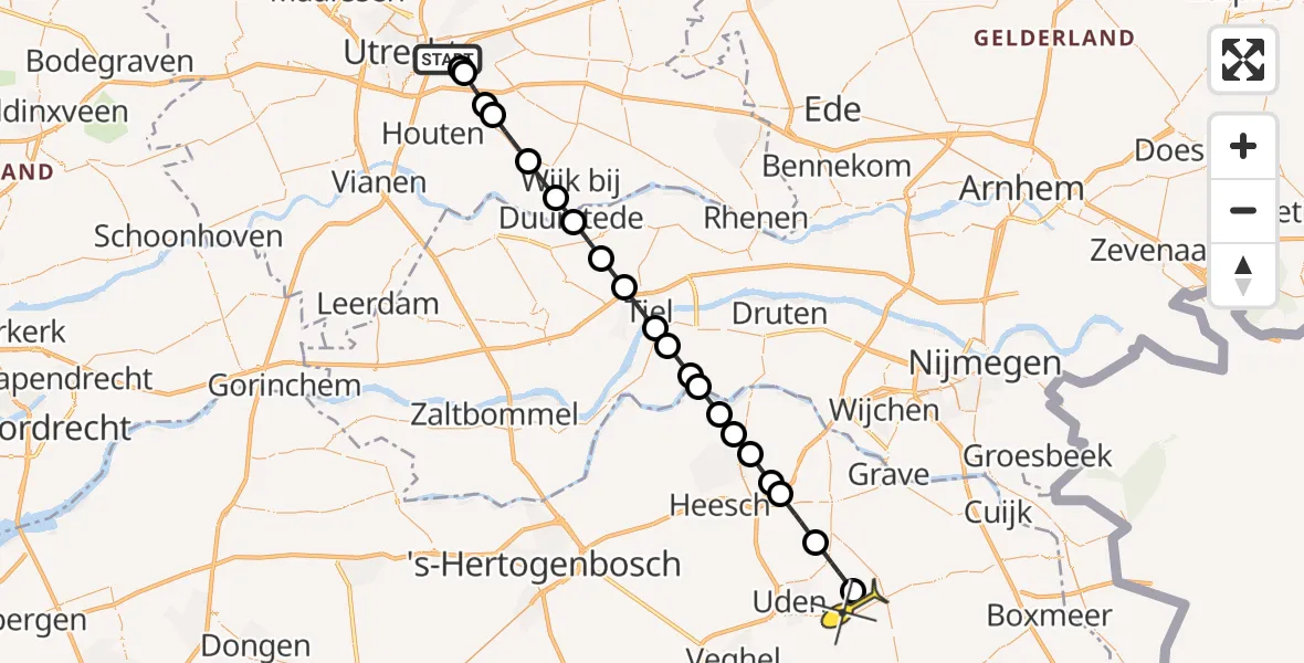 Routekaart van de vlucht: Lifeliner 3 naar Vliegbasis Volkel, Tolakkerlaan