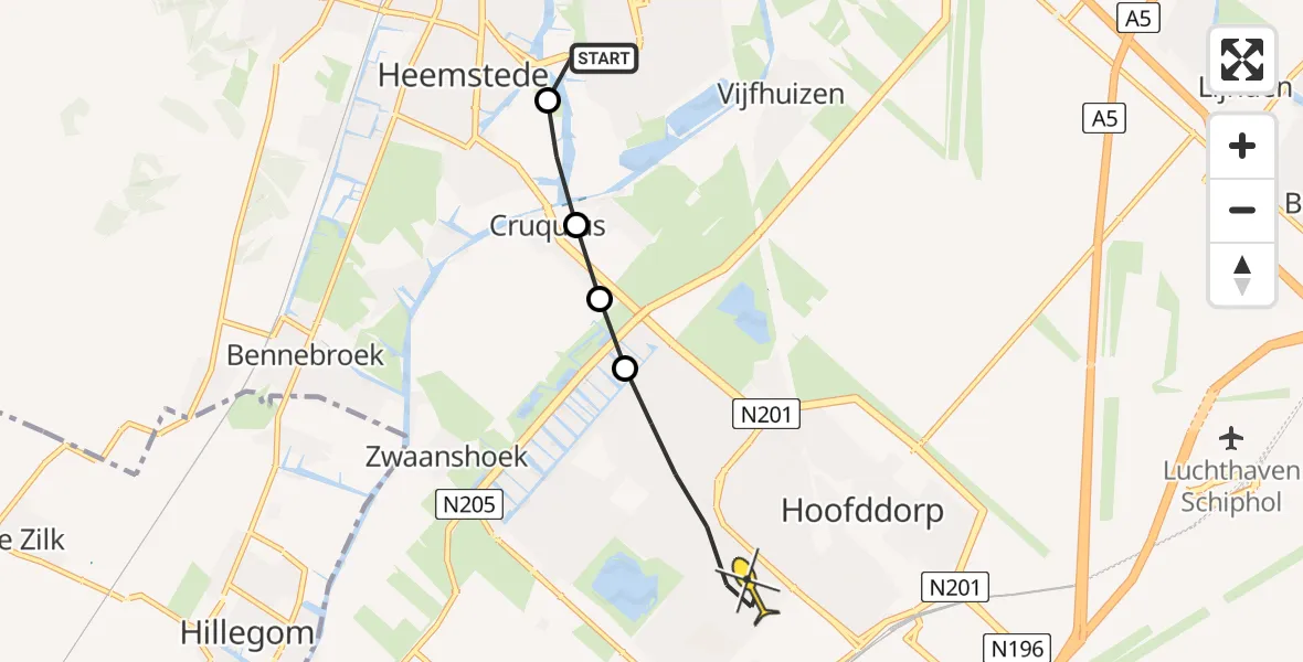 Routekaart van de vlucht: Lifeliner 1 naar Hoofddorp, Cruquiusweg