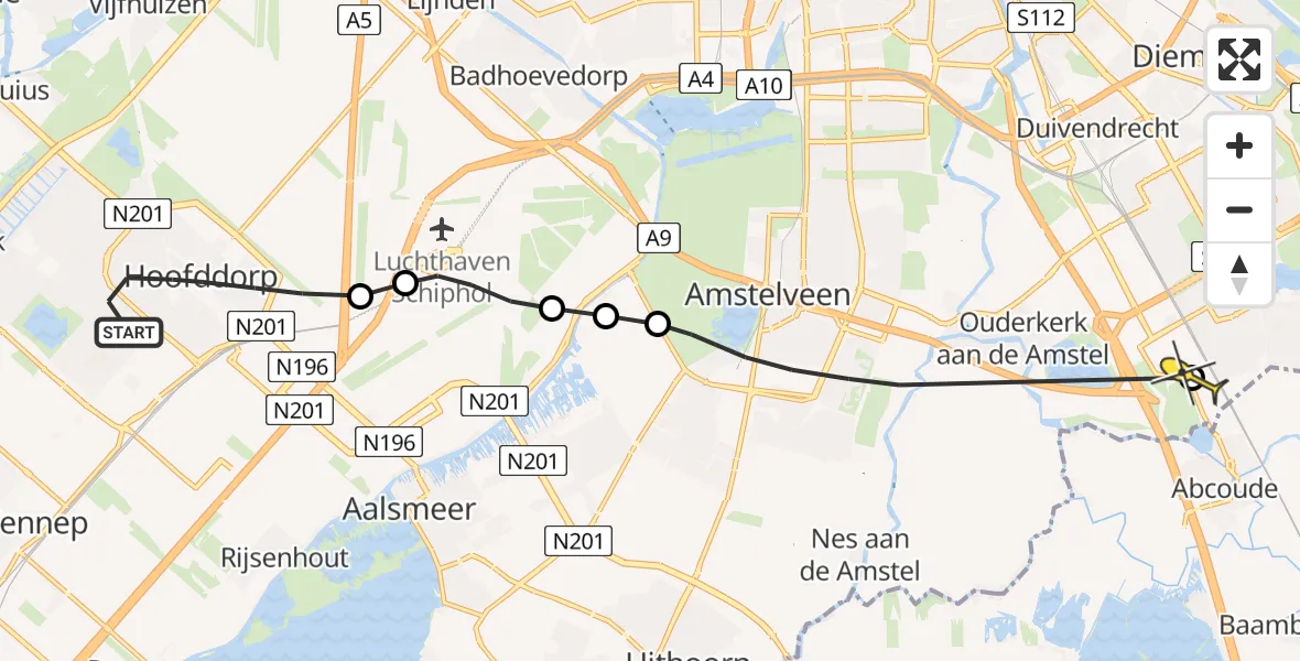 Routekaart van de vlucht: Lifeliner 1 naar Academisch Medisch Centrum (AMC), Liniepad