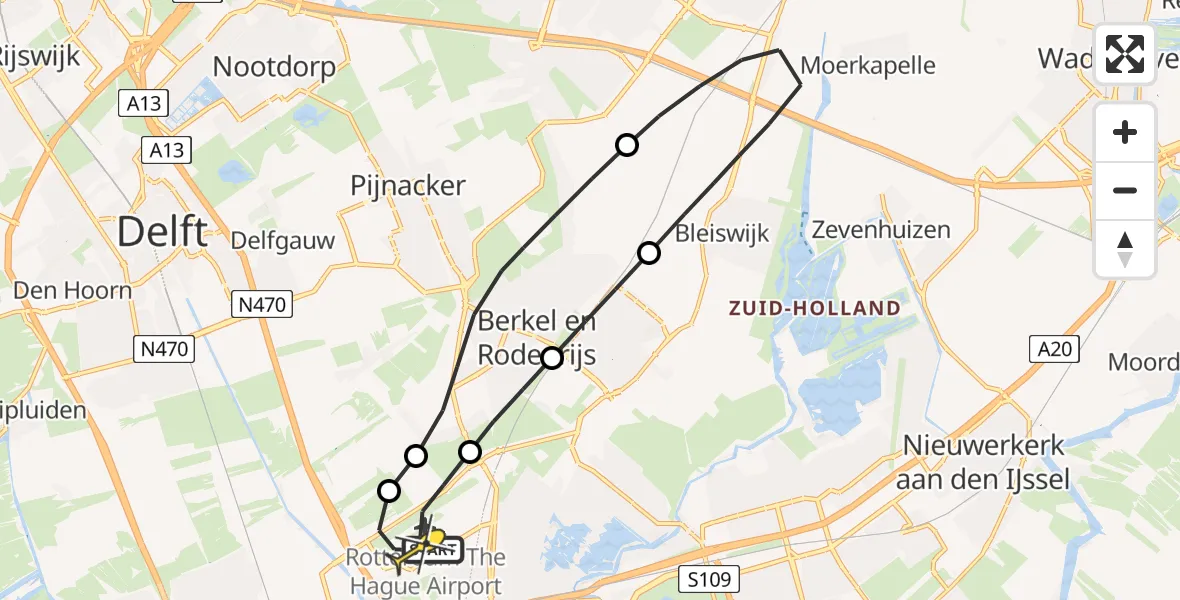 Routekaart van de vlucht: Lifeliner 2 naar Rotterdam The Hague Airport, Oude Bovendijk