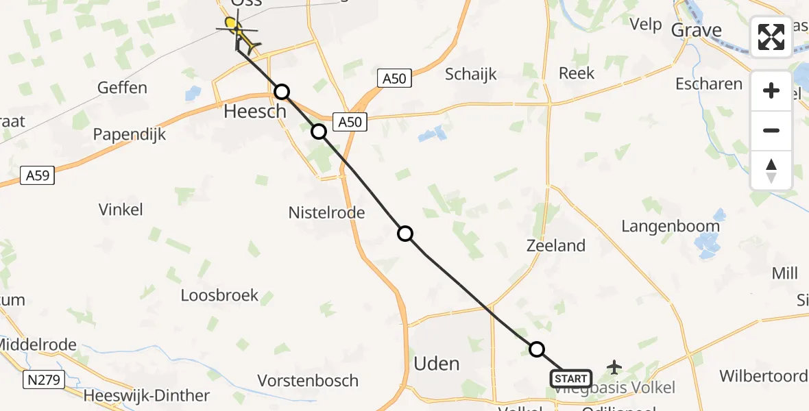 Routekaart van de vlucht: Lifeliner 3 naar Oss, Osseweg