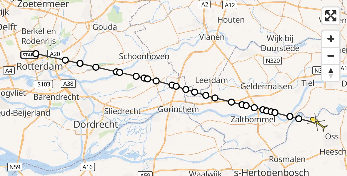 Routekaart van de vlucht: Lifeliner 2 naar Lithoijen, Woensdrechtstraat