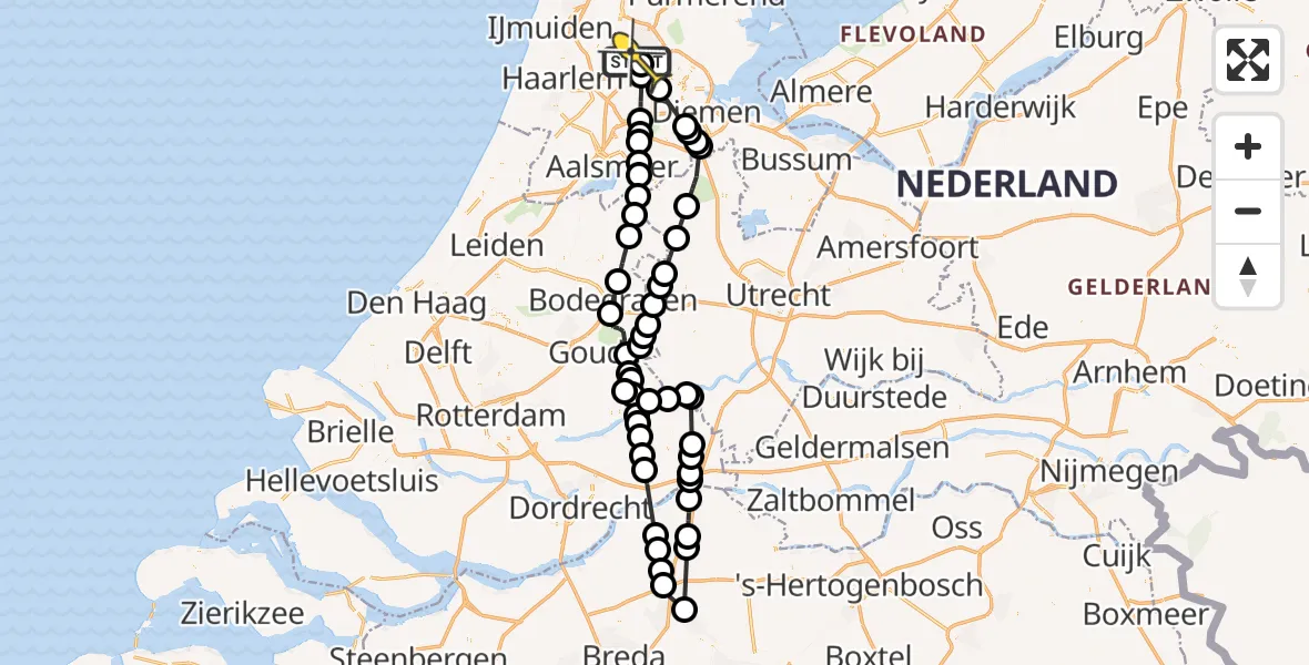 Routekaart van de vlucht: Lifeliner 1 naar Amsterdam Heliport, Capriweg