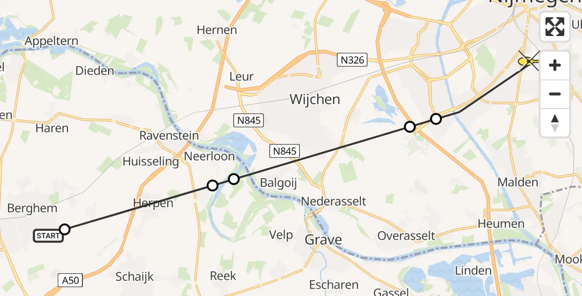 Routekaart van de vlucht: Lifeliner 3 naar Radboud Universitair Medisch Centrum, Bosweg