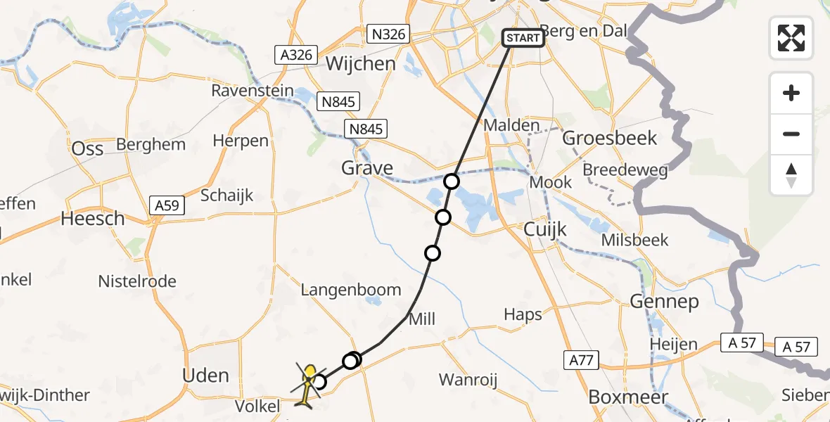 Routekaart van de vlucht: Lifeliner 3 naar Vliegbasis Volkel, Heidebloemstraat