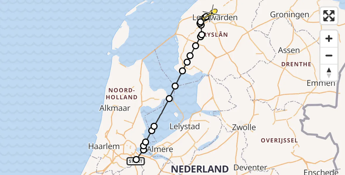 Routekaart van de vlucht: Ambulanceheli naar Marsum, Leerdamhof