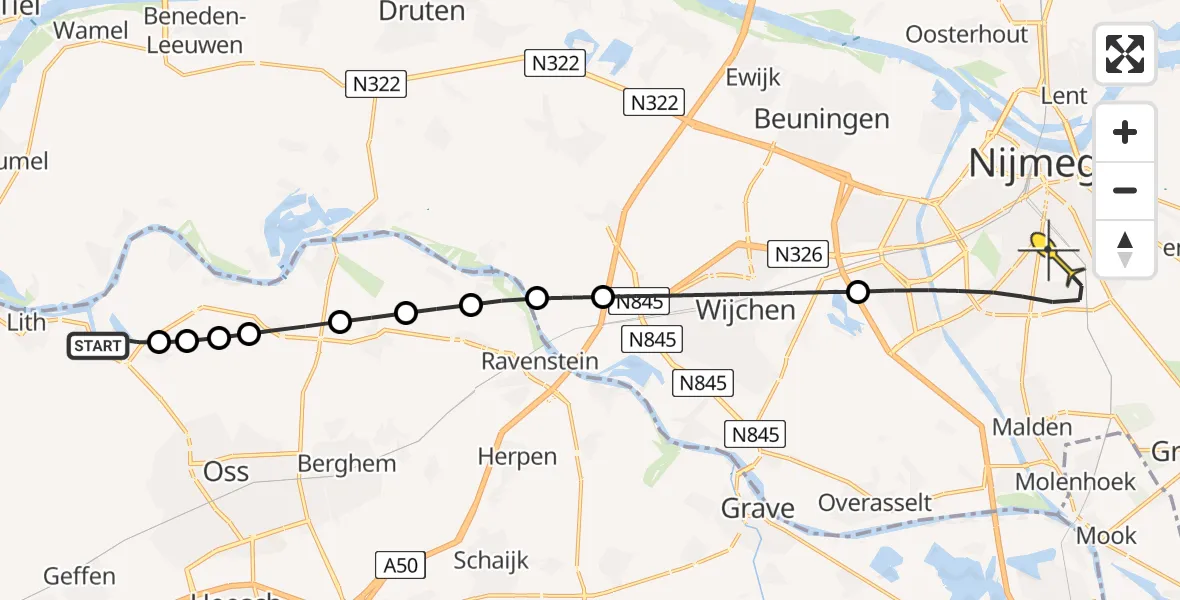 Routekaart van de vlucht: Lifeliner 2 naar Radboud Universitair Medisch Centrum, Pastoor van Weerdtstraat