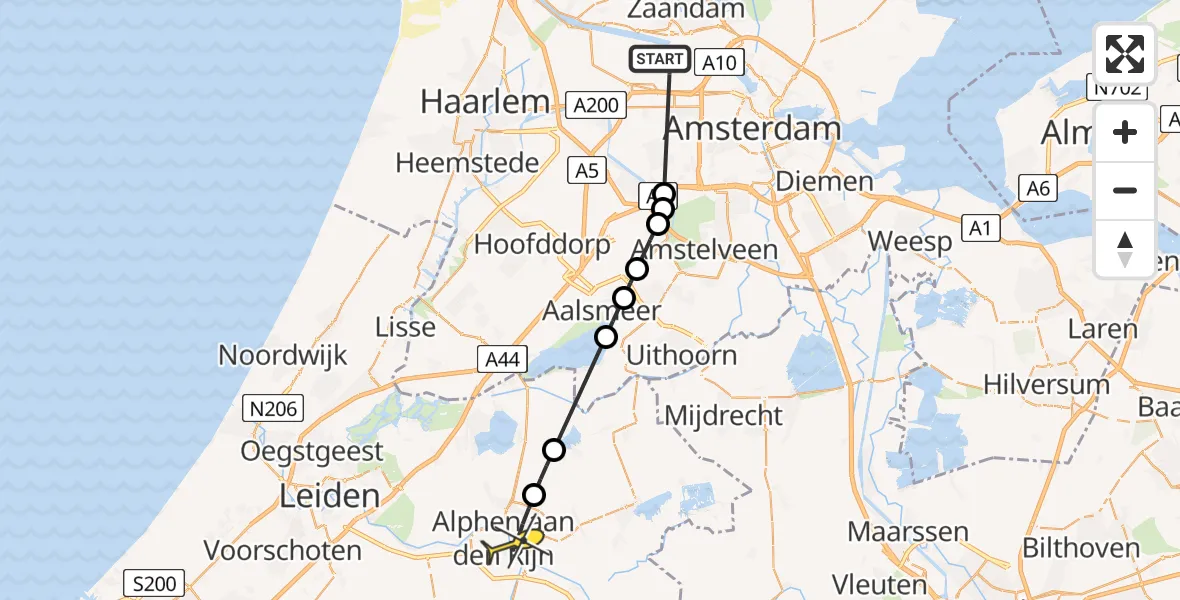 Routekaart van de vlucht: Lifeliner 1 naar Alphen aan den Rijn, Elbaweg