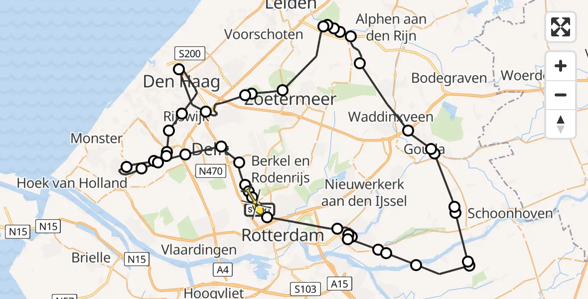 Routekaart van de vlucht: Politieheli naar Rotterdam The Hague Airport, HSL-Zuid