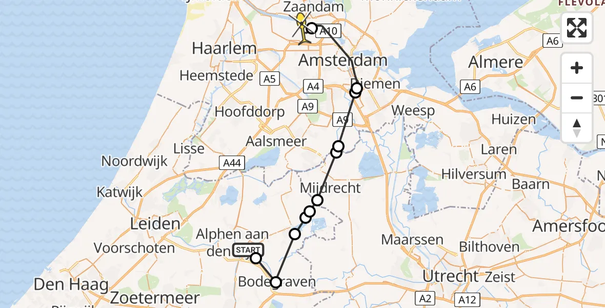 Routekaart van de vlucht: Lifeliner 1 naar Amsterdam Heliport, Steekterweg