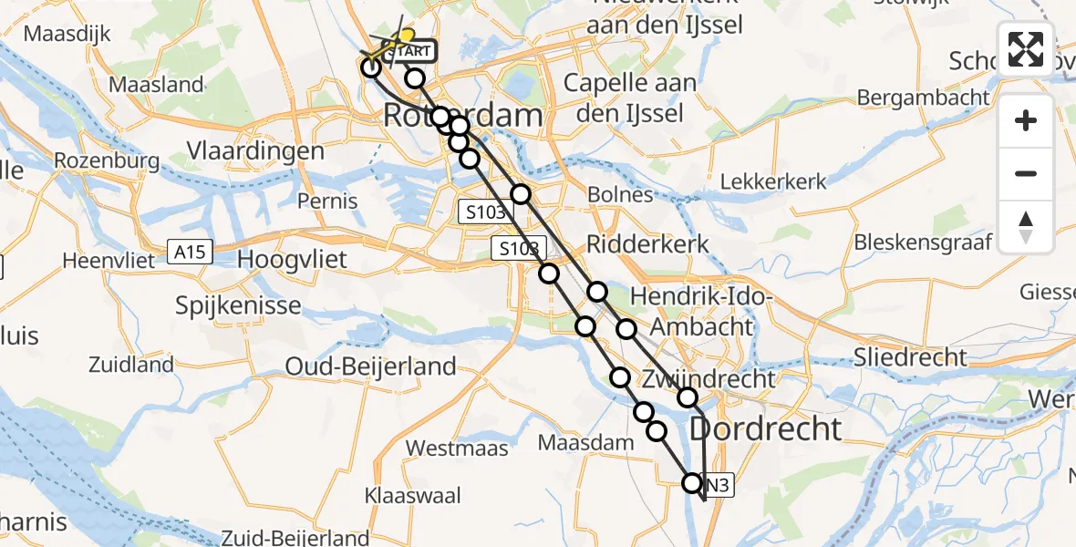 Routekaart van de vlucht: Lifeliner 2 naar Rotterdam The Hague Airport, Van der Duijn van Maasdamweg