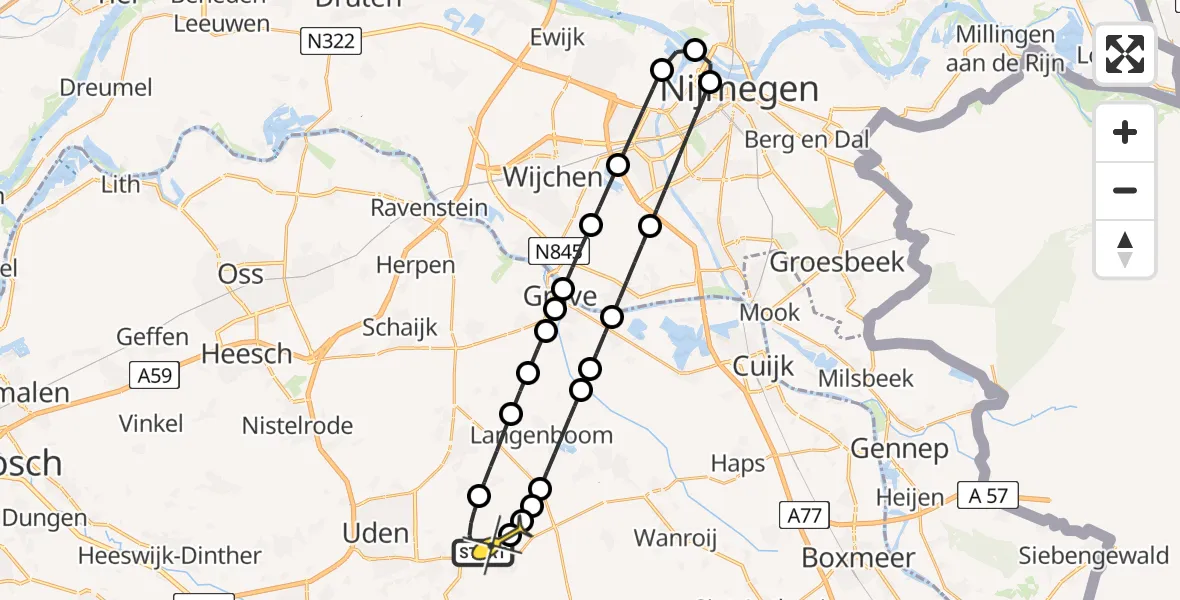 Routekaart van de vlucht: Lifeliner 3 naar Vliegbasis Volkel, Zeelandsedijk