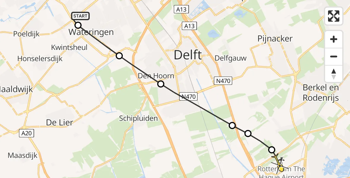 Routekaart van de vlucht: Lifeliner 2 naar Rotterdam The Hague Airport, Schoutendreef