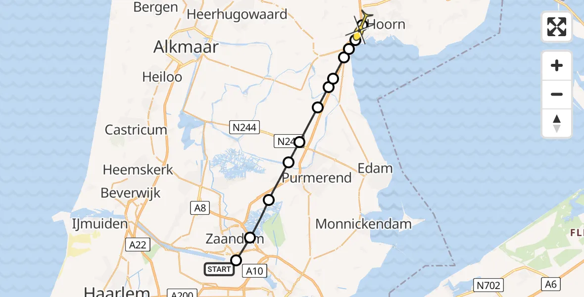 Routekaart van de vlucht: Lifeliner 1 naar Berkhout, Westhaven