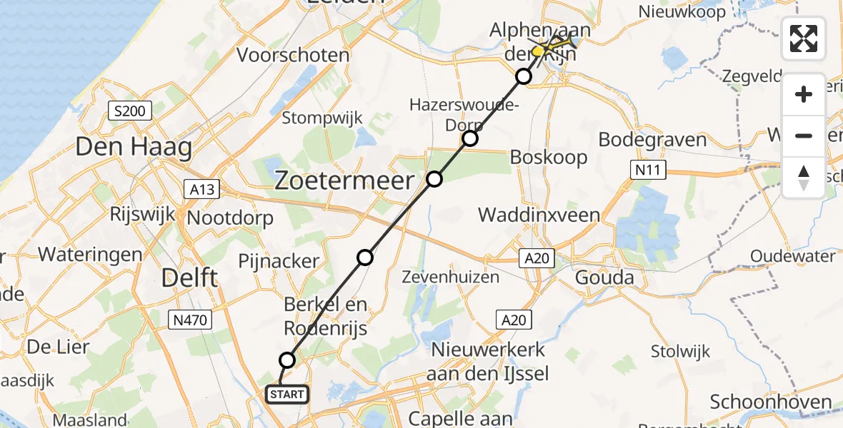 Routekaart van de vlucht: Lifeliner 2 naar Alphen aan den Rijn, A16 Rotterdam