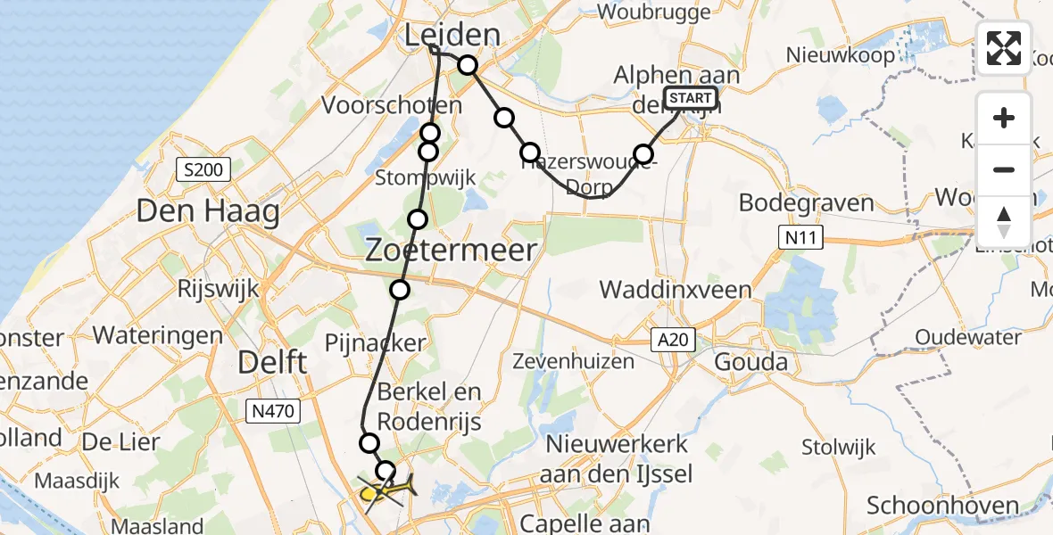 Routekaart van de vlucht: Lifeliner 2 naar Rotterdam The Hague Airport, Herfstlaan